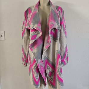 Renee C. Vibrant Pink and Gray Cardigan